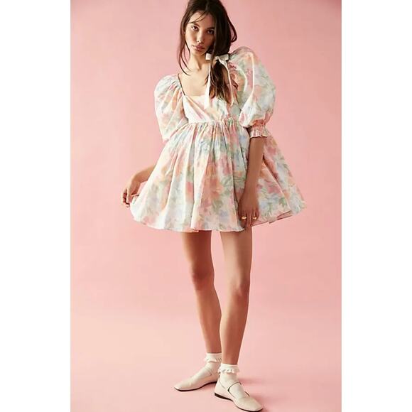 Selkie Dresses & Skirts - Selkie Grapefruit Floral Watercolor Cottage Puuff Babydoll Mini Dress Size 2X